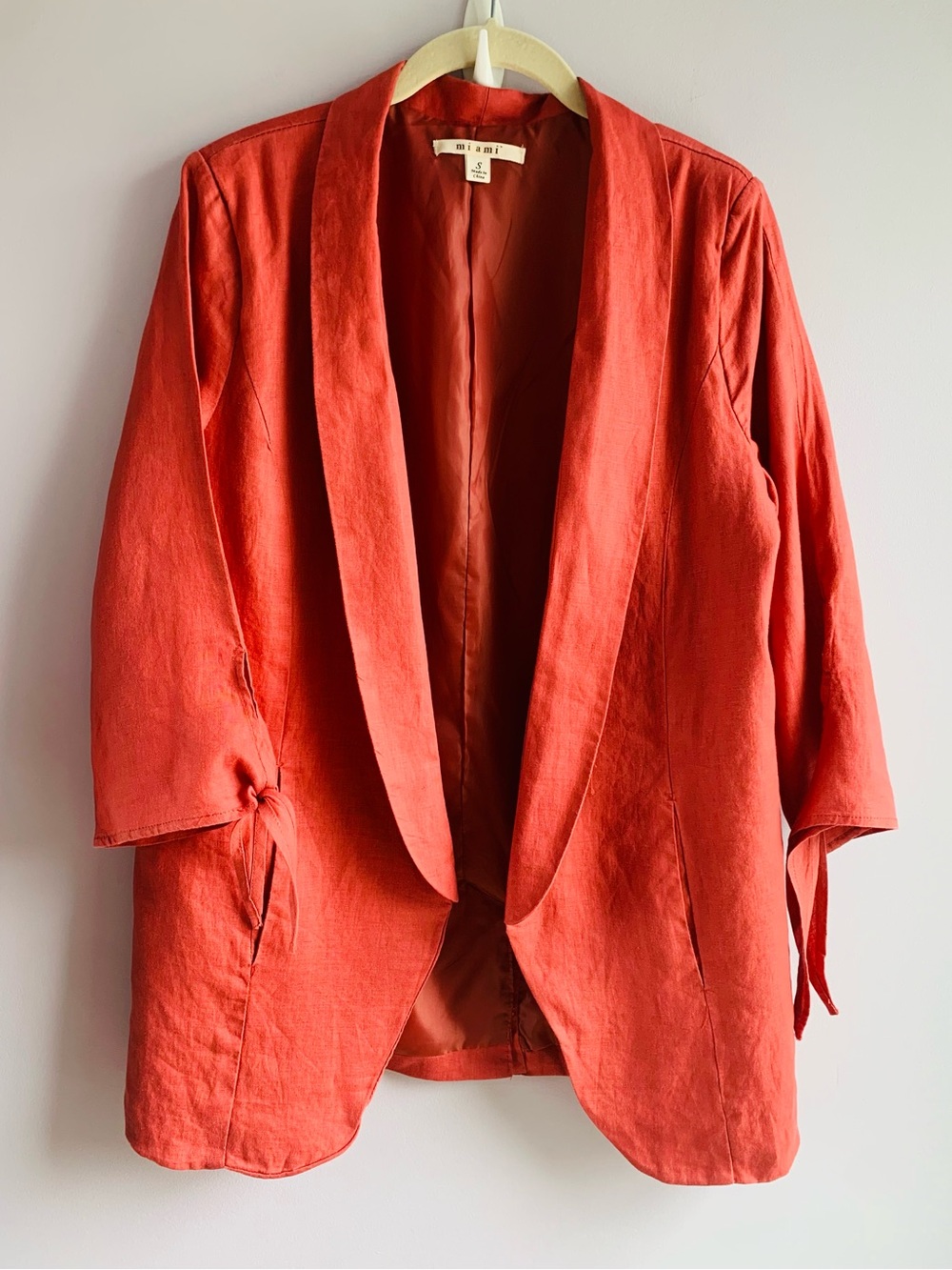 Mi Ami Linen Blazer Jacket Terracotta Open Front Retro Business Casual EUC Small - Picture 1 of 8